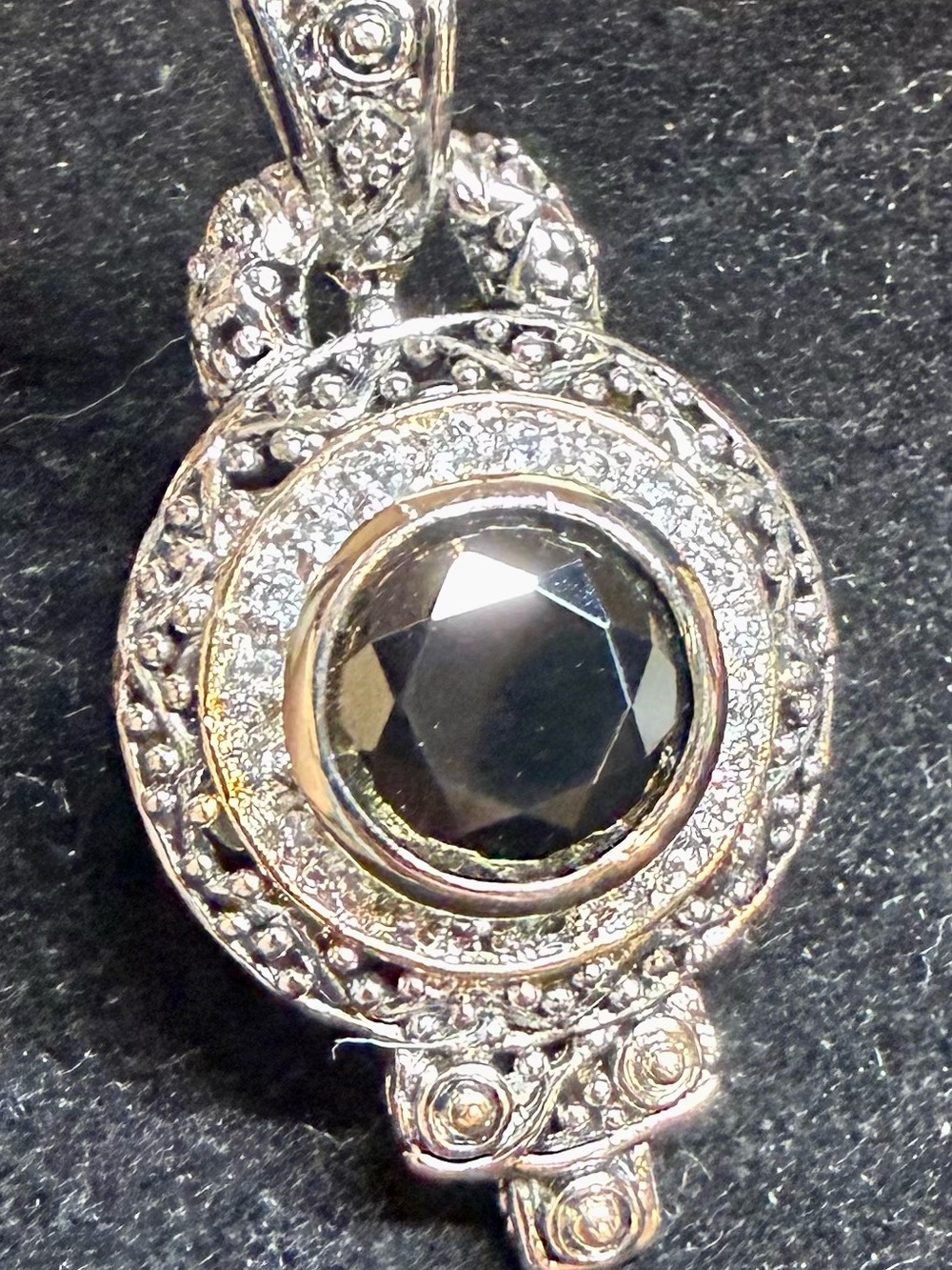 Elegant Black Crystal Silver-Tone Pendant Necklace - Women Jewelry